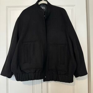 Zara Oversized Black Bomber Jacket
